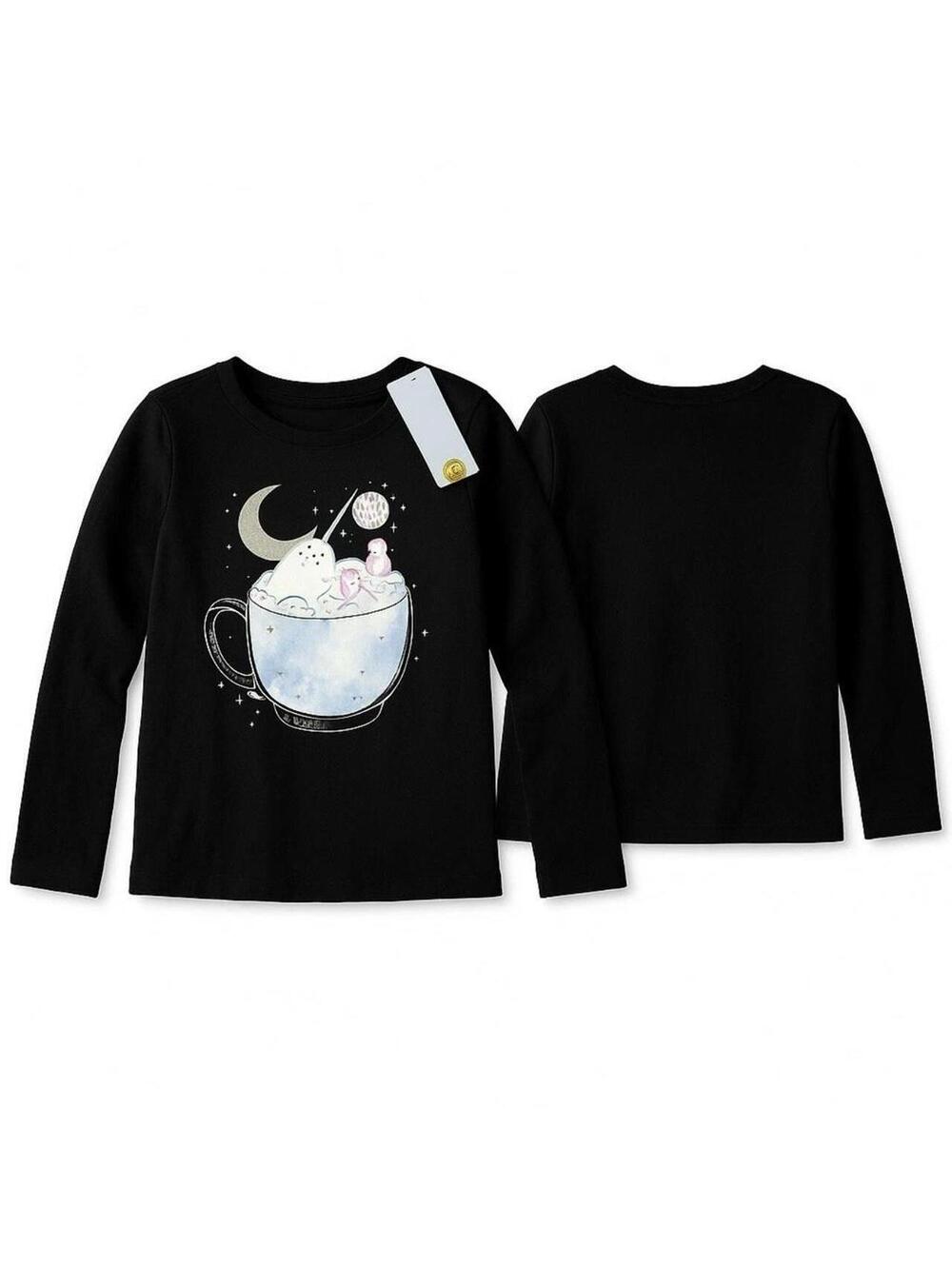 Cat And Jack Girls XL 14 Long Sleeve Shirt Narwhal Penguin Graphic